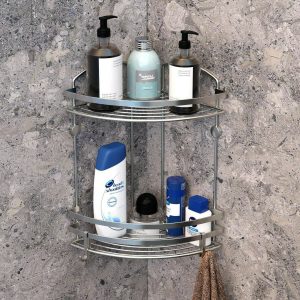 2 Tier Stainless Steel Bathroom Corner Shelf Rack Shower Organizer