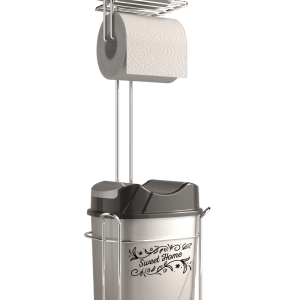 Chrome 2 Roll Toilet Paper Holder Free standing with Plastic Dustbin – Bathroom