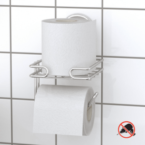 Suction Cup Chrome Bathroom Toilet paper Holder with Reserve Roll Storage – No drill