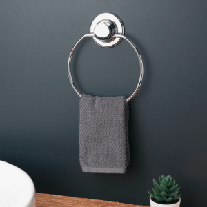 Suction Cup Chrome Ring Towel Holder Rack Bathroom Kitchen – No Drill