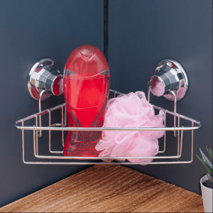 Suction Cup Chrome Bath Corner Shelf Shower Rack Organiser Tidy Basket No Drill