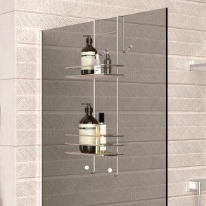 2 Tier Chrome Bath Glass Cabinet hanger Over Door shower caddy organiser rack