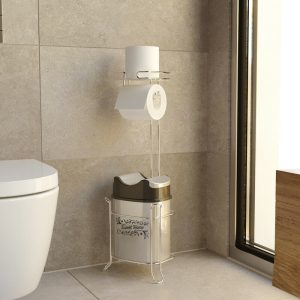 Chrome 2 Roll Toilet Paper Holder Free standing with Plastic Dustbin – Bathroom