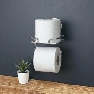 Suction Cup Chrome Bathroom Toilet paper Holder with Reserve Roll Storage – No drill