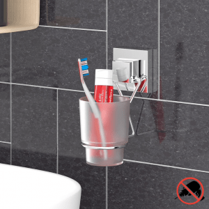 Self-Adhesive EasyFIX Chrome Square Bathroom Toothbrush Tumbler Holder NoDrill