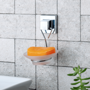 Self-adhesive Square Chrome Bathroom Soap Holder No Drill soap drainer