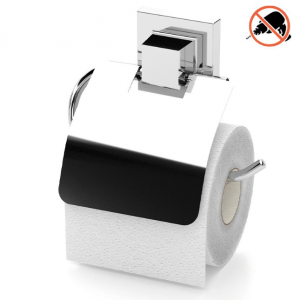 Self-adhesive Chrome Square Bathroom Toilet Roll Holder with Lid –  NoDrill