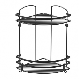 2 Tier Black/Chrome Bathroom Corner Shelf Rack Shower organiser caddy with 2 Hook