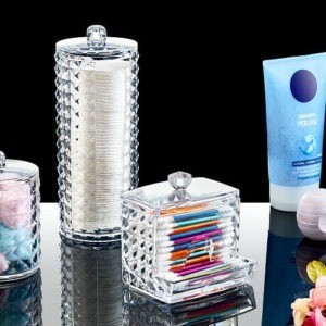 St John Diamond makeup cosmetic organizer 3pcs cotton pad holder acrylic bud dispenser