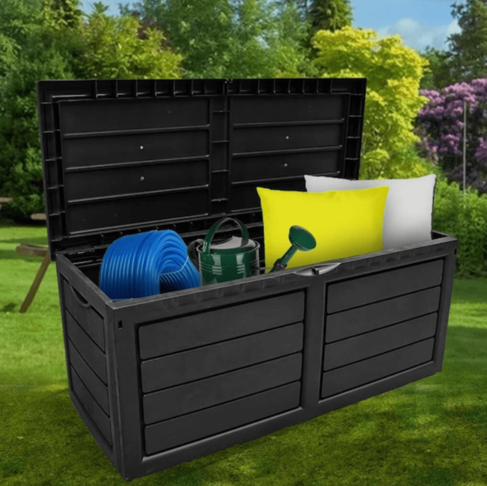 Black 320L XL Plastic Garden Storage Box Chest Outdoor Utility